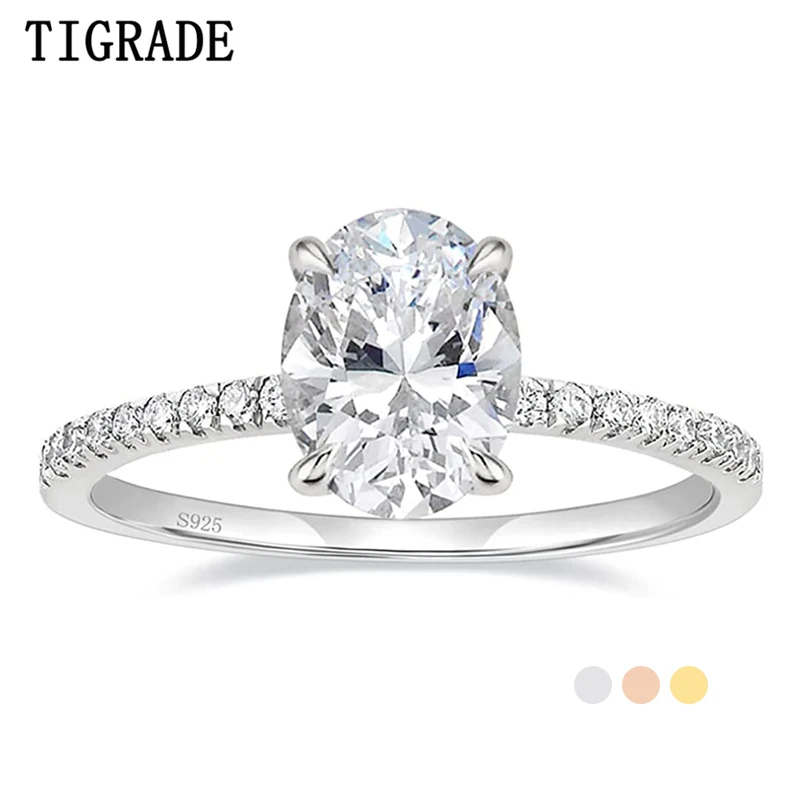 Tigrade 3CT 925 Sterling Silver Engagement Rings Oval Cut Cubic Zirconia Wedding Promise Rings Stunning Wedding Bands for Women