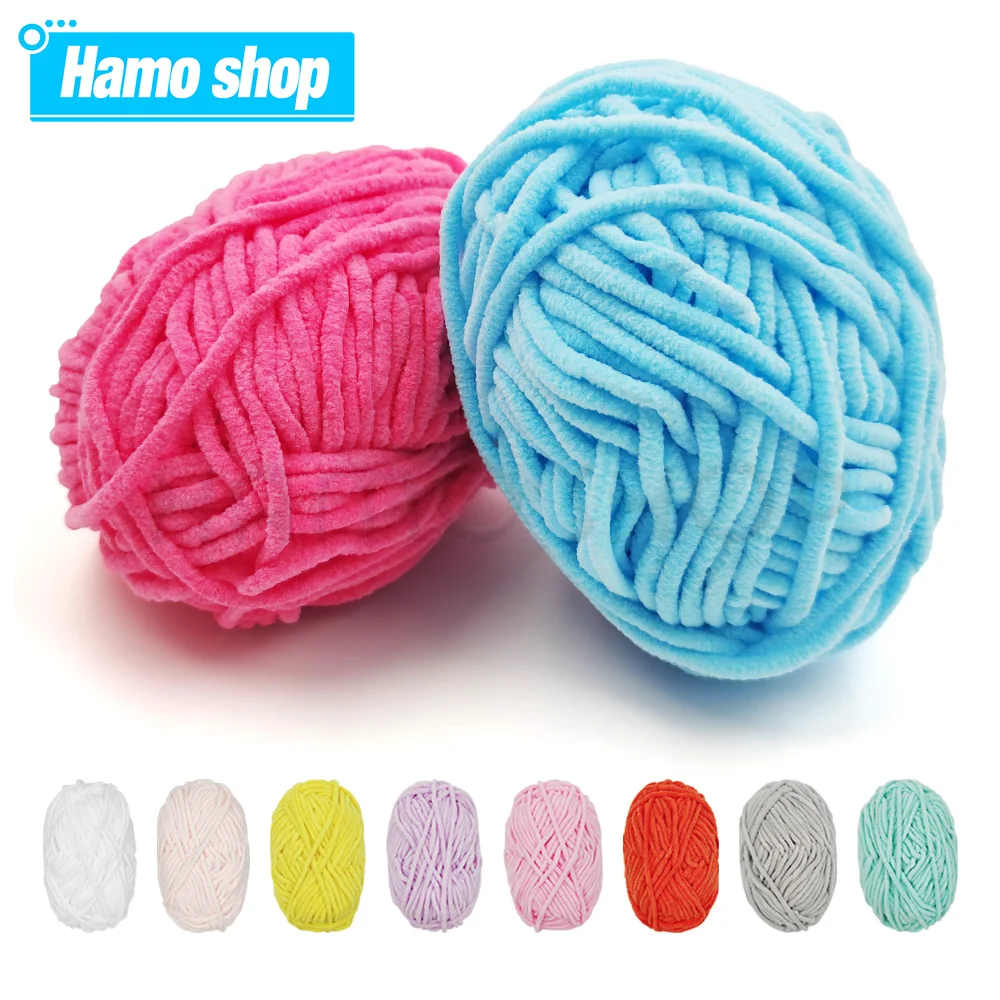 

2Roll 50g Each Soft Thick Velvet Chenille Yarn DIY Knitting Wool Crocheting Yarn For Scarf Hat Sweater Bag Handicraft Wholesale