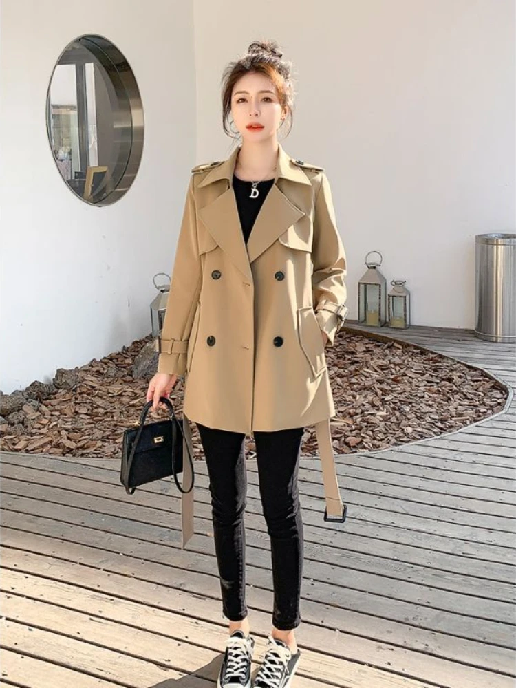 Khaki Tailored Collar Jackets Women's Korean Senior Solid Color Outdoor Slim Windbreaker Coats Female Spring Fashion Clothing