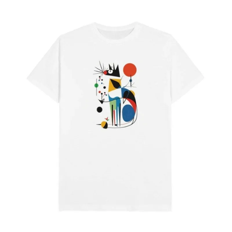 Geometric Art Cat T-Shirt Colorful Abstract Cat Design Women's Casual Oversized Short-Sleeve Daily Basic Trendy Inner Layer