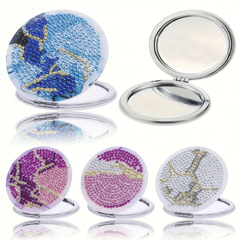 

1, кожаное портативное складное зеркало с ромбовидным рисунком «сделай сам», набор зеркал Diamond Art, подходящий для женских путешествий