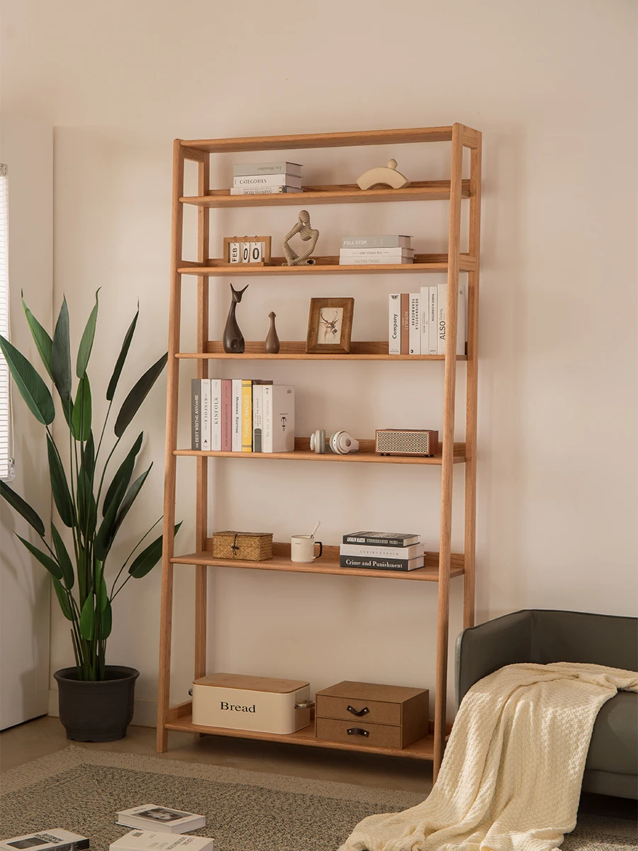 Red Oak Bookcase Cherrywood Solid Wood Floor Simple Multi-Layer Trapezoidal Simple Nordic