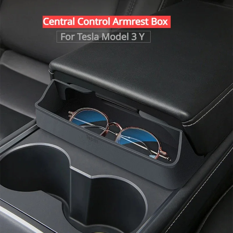 Center Console Armrest Storage Box For Tesla Model 3 Model Y Card Key Phone Glasses Organizer Case Auto Interior Accessories