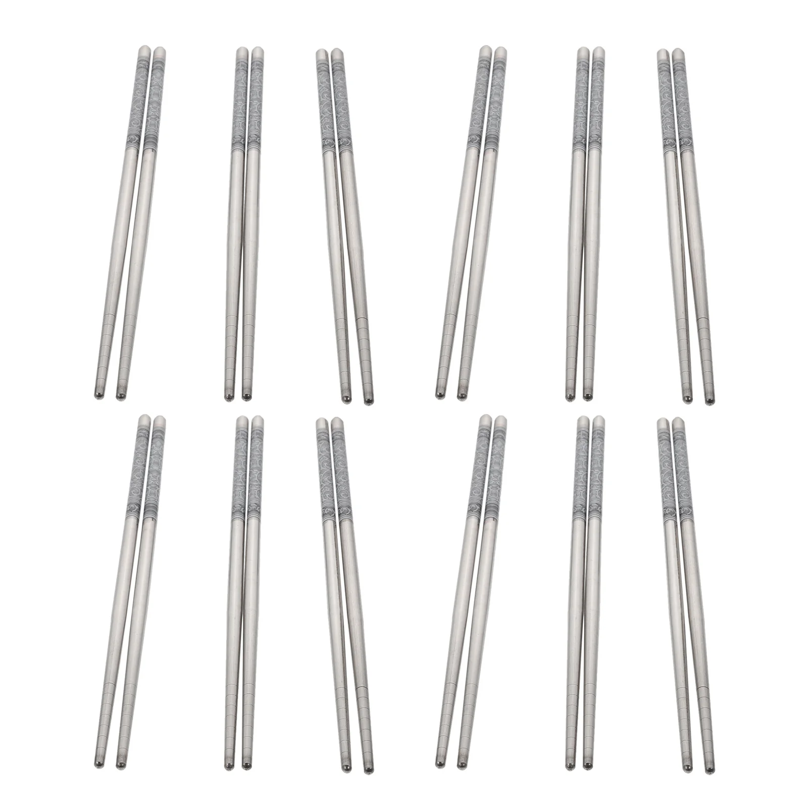 

12Pairs and White Porcelain Pattern Chopsticks Long Comfortable Grip Reusable Stainless Steel Tableware for Daily