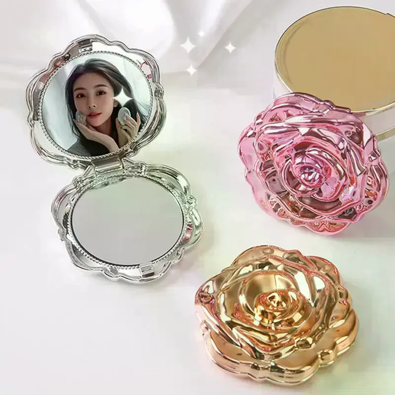휴대용 미니 거울 레트로 장미꽃 소형 포켓 메이크업 거울 양면 손거울 컴팩트 화장품 뷰티 도구 선물