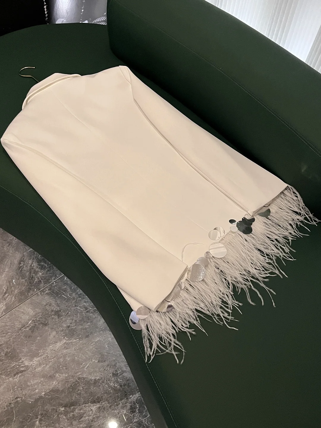 

Ele Ostrich Feather ell Patchwork Small Suit Winter New Women's Personali Coat Neutral Sle Long Sve Double Button