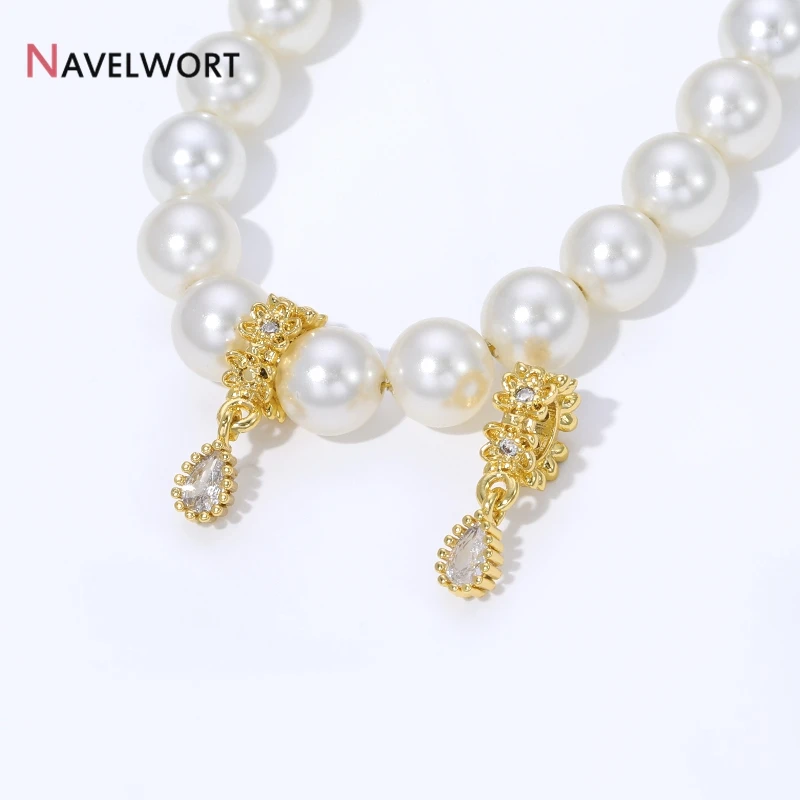 18K Gold Plated Brass Inlaid Zircon Garland Water Drop Bead Pendant, For DIY Handmade Jewelry Making Supplies Accessories