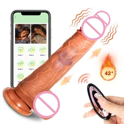 Consolador vibrador realista para mujeres, Juguetes sexuales, calefacción, pene grande, Control remoto, pene, vibradores telescópicos, estimulador Anal femenino