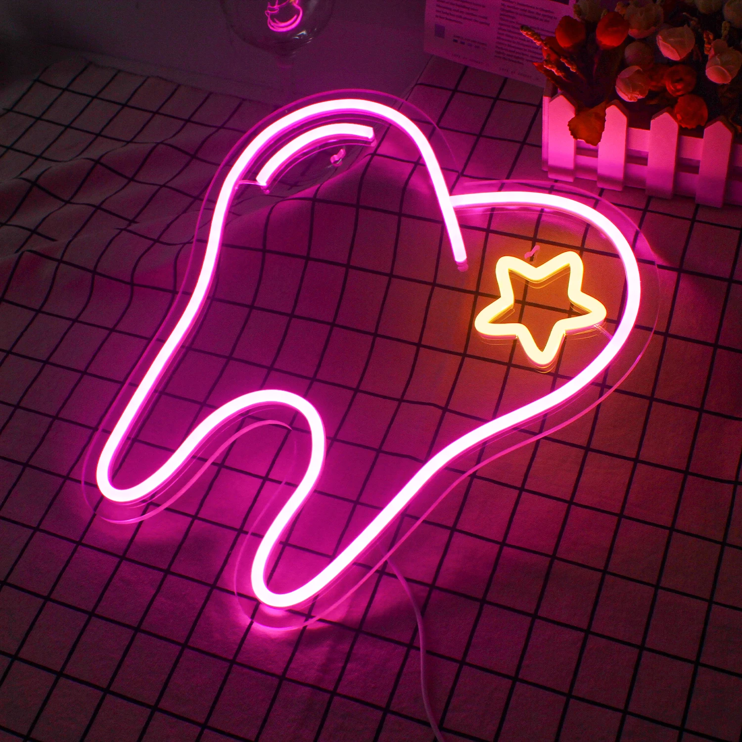 Zahn Leucht reklamen Logo rosa LED Lichter leuchten Zeichen für Zahnarzt Klinik Zahnarzt praxis USB hängen Raum dekoration Kunst Wand lampe