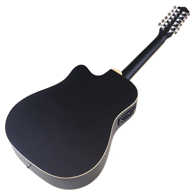 Black 41 Inch Electric Acoustic Guitar 12 String Basswood Body Electric Folk Guitar Good Handicraft