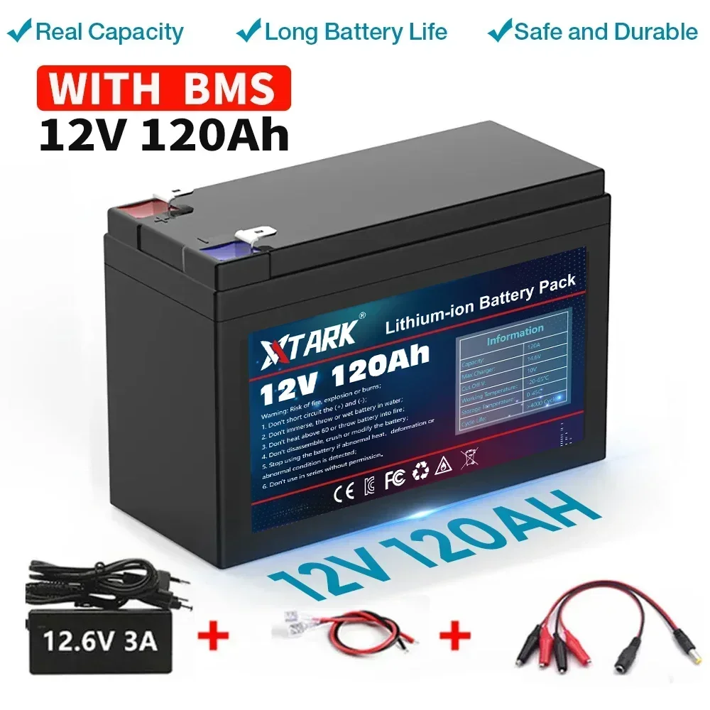 

NEW 12V 120Ah 18650 lithium battery pack 3S6P built-in high current 30A BMS for sprayers electric vehicle batterie+12.6V charger