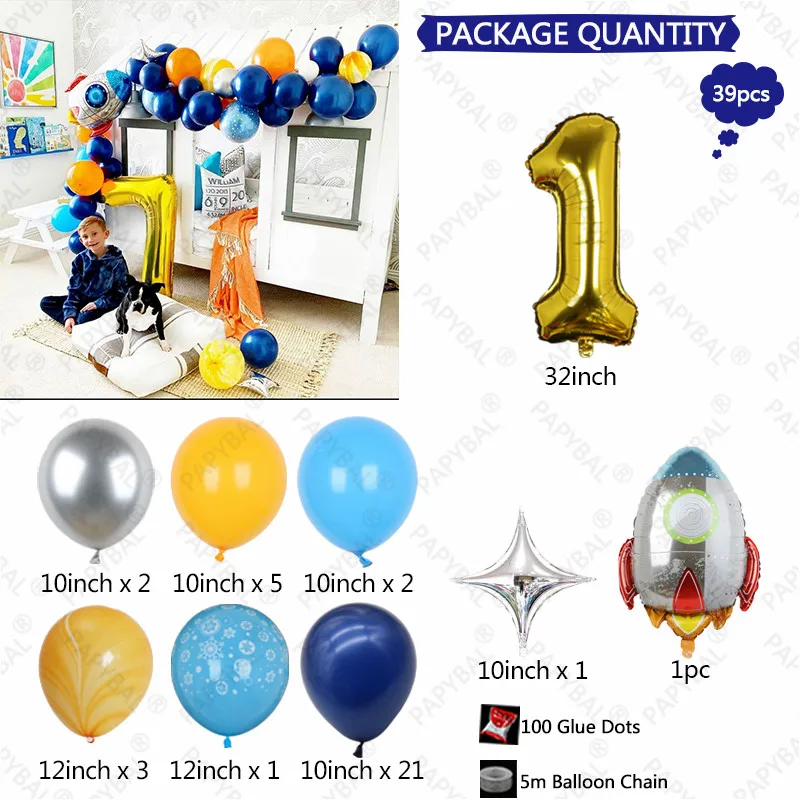 39pcs Outer Space Univers Theme Party Balloon 3D Rocket Aluminum Foil Kids Birthday Party Decors Supplies Globos