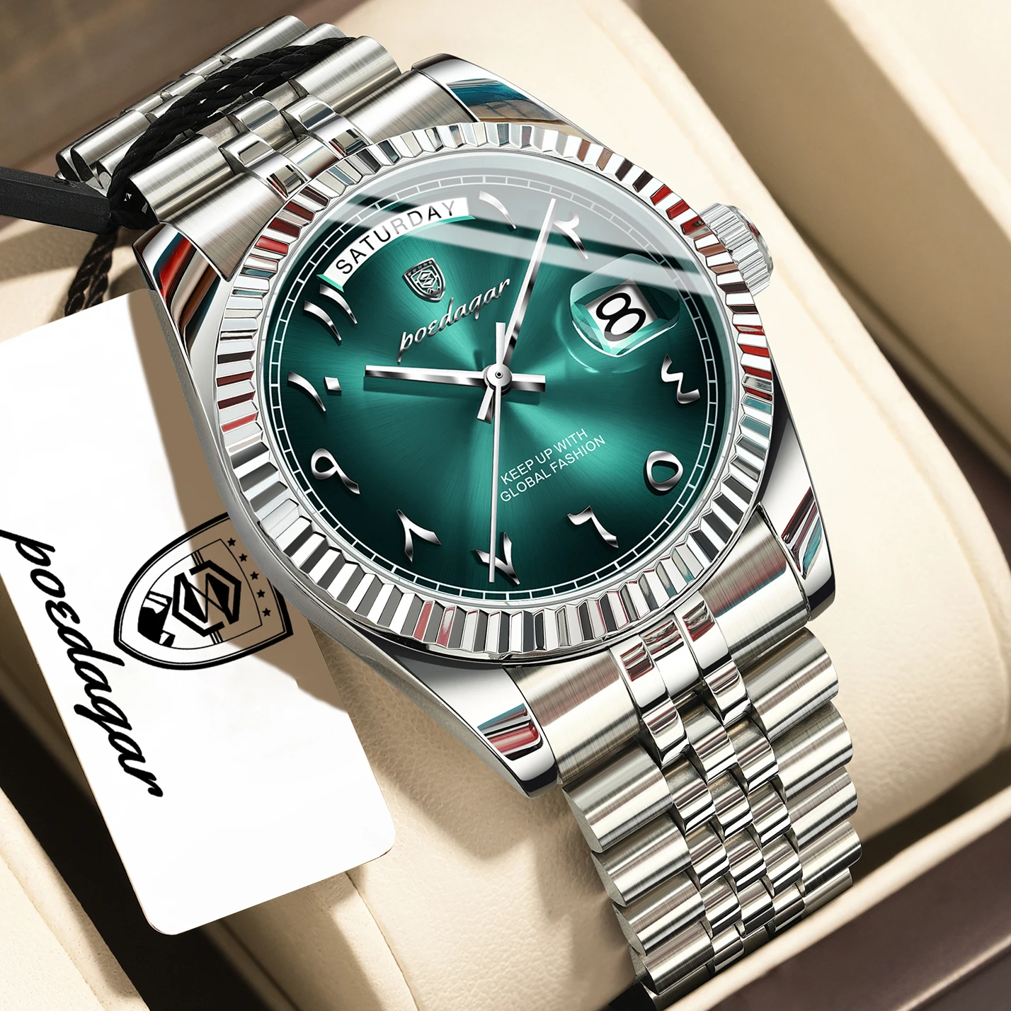 POEDAGAR Top Trendige Herrenuhr Edelstahl Wasserdicht Business Herren Armbanduhr Datum Woche Quarz Kreative Herrenuhren Reloj Hombre