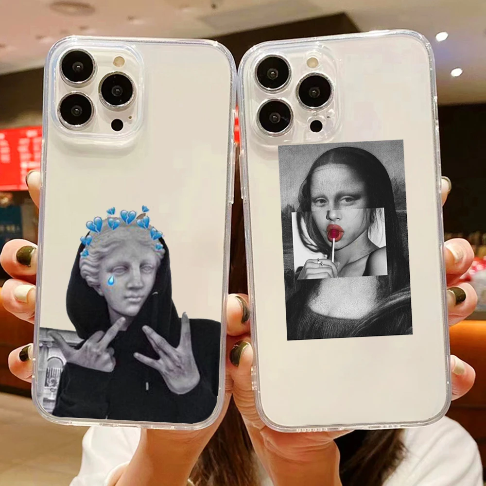 Mona Lisa David Art Involves Sculpture Transparent phone case for iPhone 11 12 13 mini pro XS MAX 8 7 6 6S Plus X SE XR