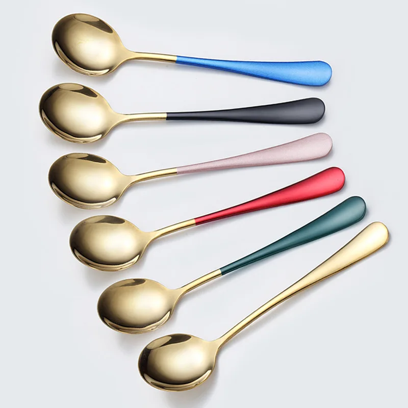 Stainless Steel Coffee Spoons Round Head Home Tea Ice Cream Dessert Spoon Dinner Tableware Kitchen Accessories