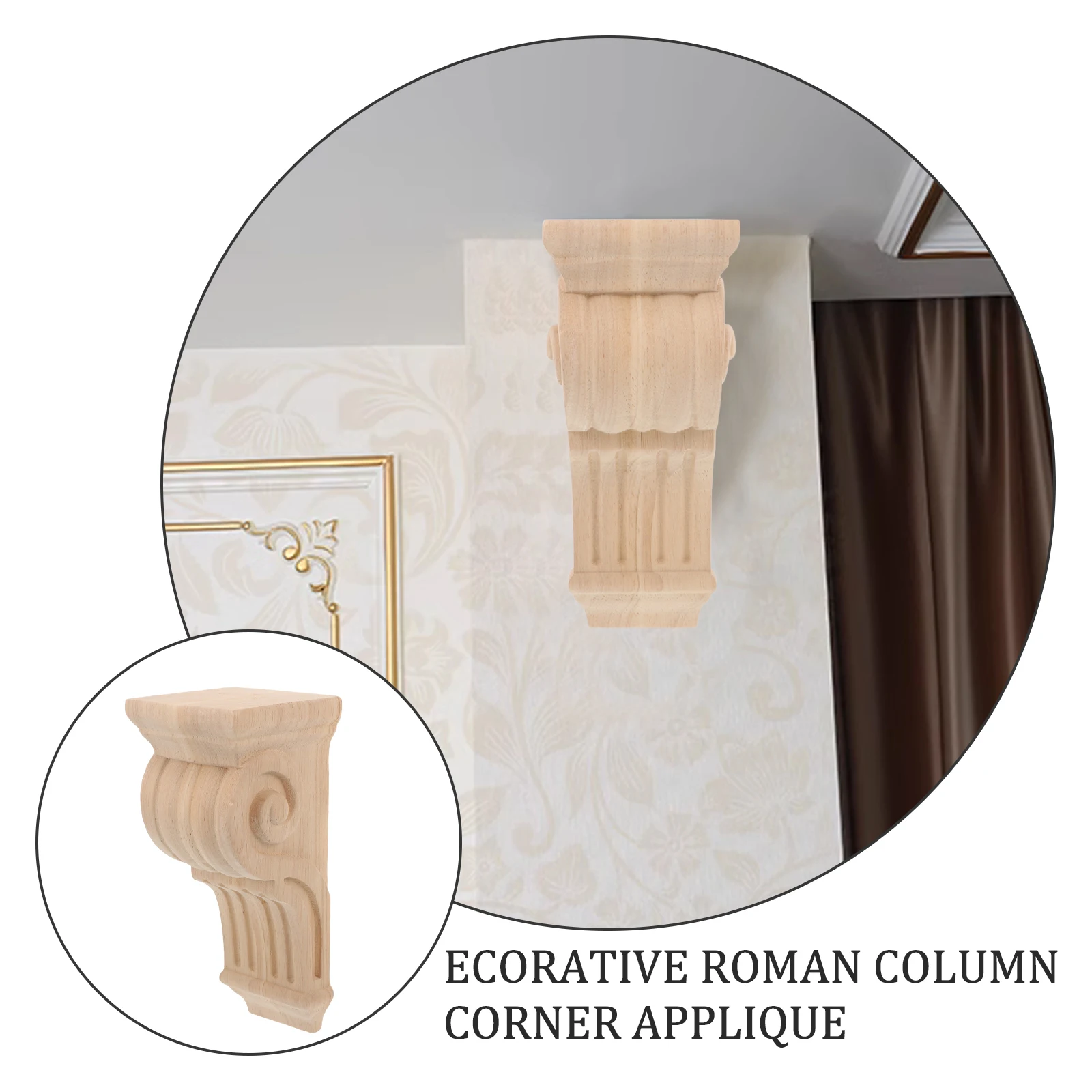 

Solid Wood Column Head Decorative Wood Applique Corner Molding Trim Corbel Wooden Onlay For Furniture Cabinet Vintage Home