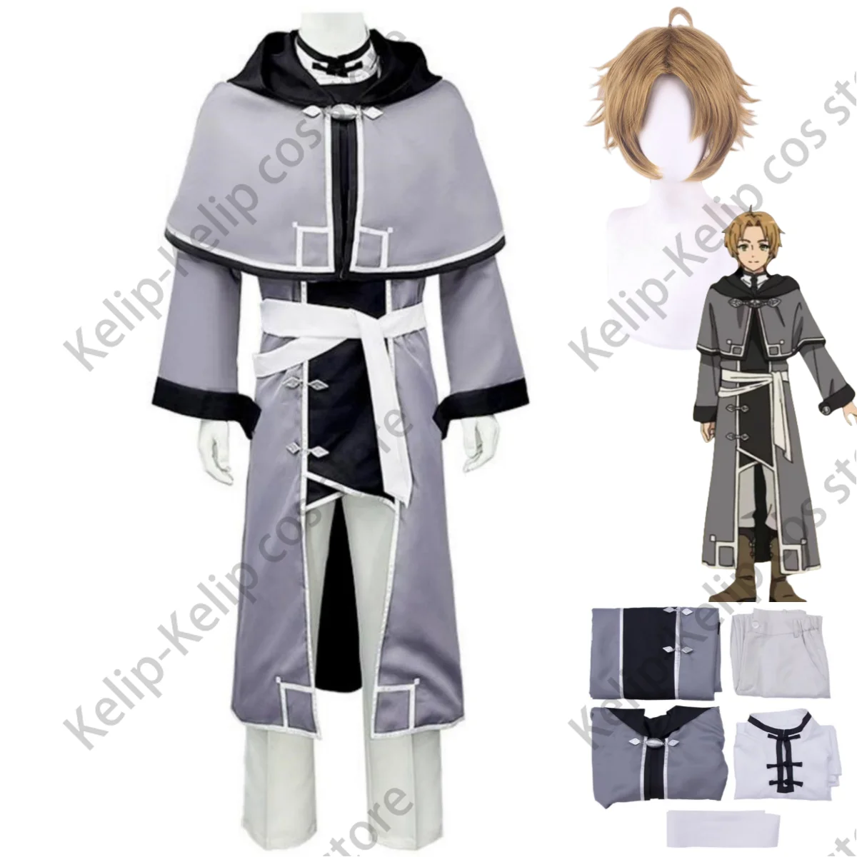 

Anime Mushoku Tensei：Jobless Reincarnation Rudeus Greyrat Dead End Cosplay Costume Rudeusu Gureiratto Wig Cloak Man Party Suit