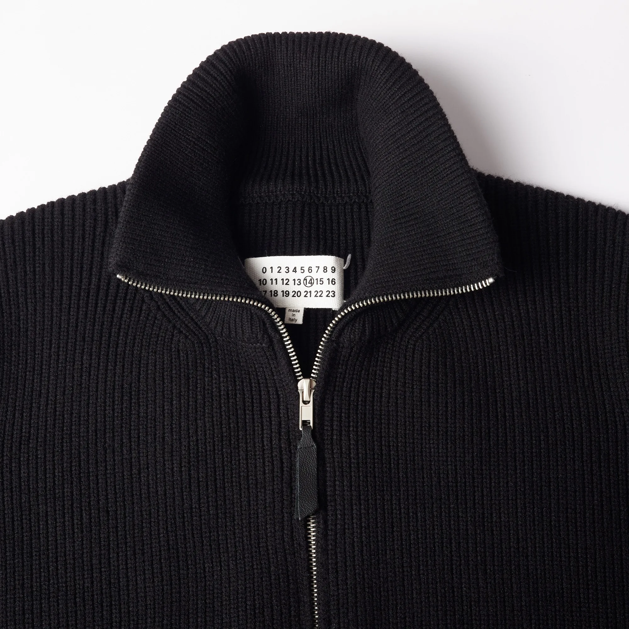 Hand Sewn Four Cornered Black High Neck Stand Up Collar Wool Double Zipper Knitted Cardigan Sweater for Men Jacket