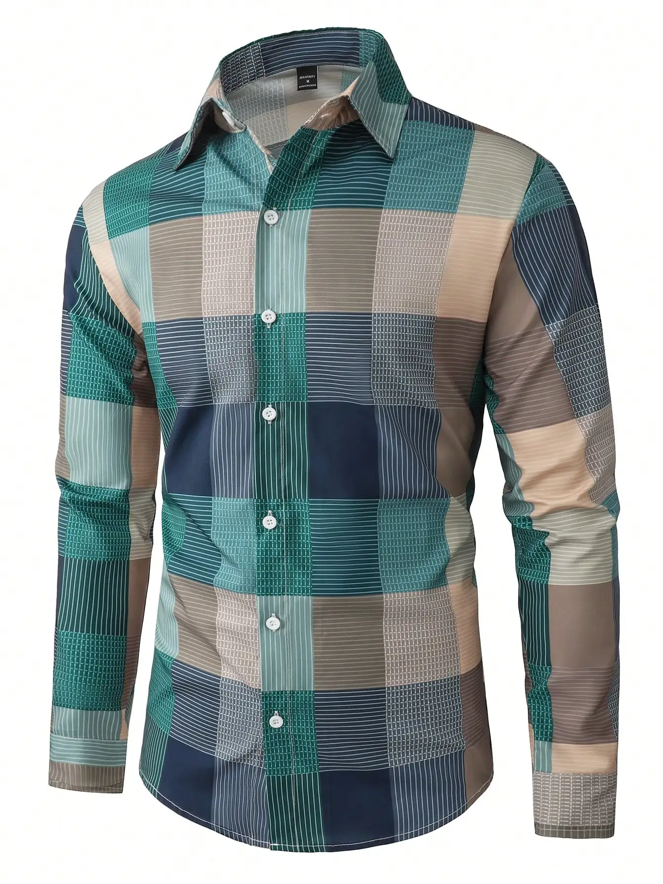 

Men's Patchwork Plaid Button-Up Long Sleeve Casual Shirt for Fall