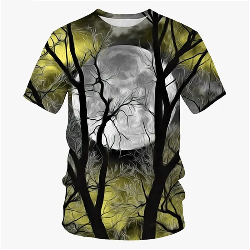 Summer 2024 Men's T Shirt 3D Moon Beautiful Shirt O-Neck Oversized Short Sleeve Polyester Fashion Top Unisex Men's Clothing Tees