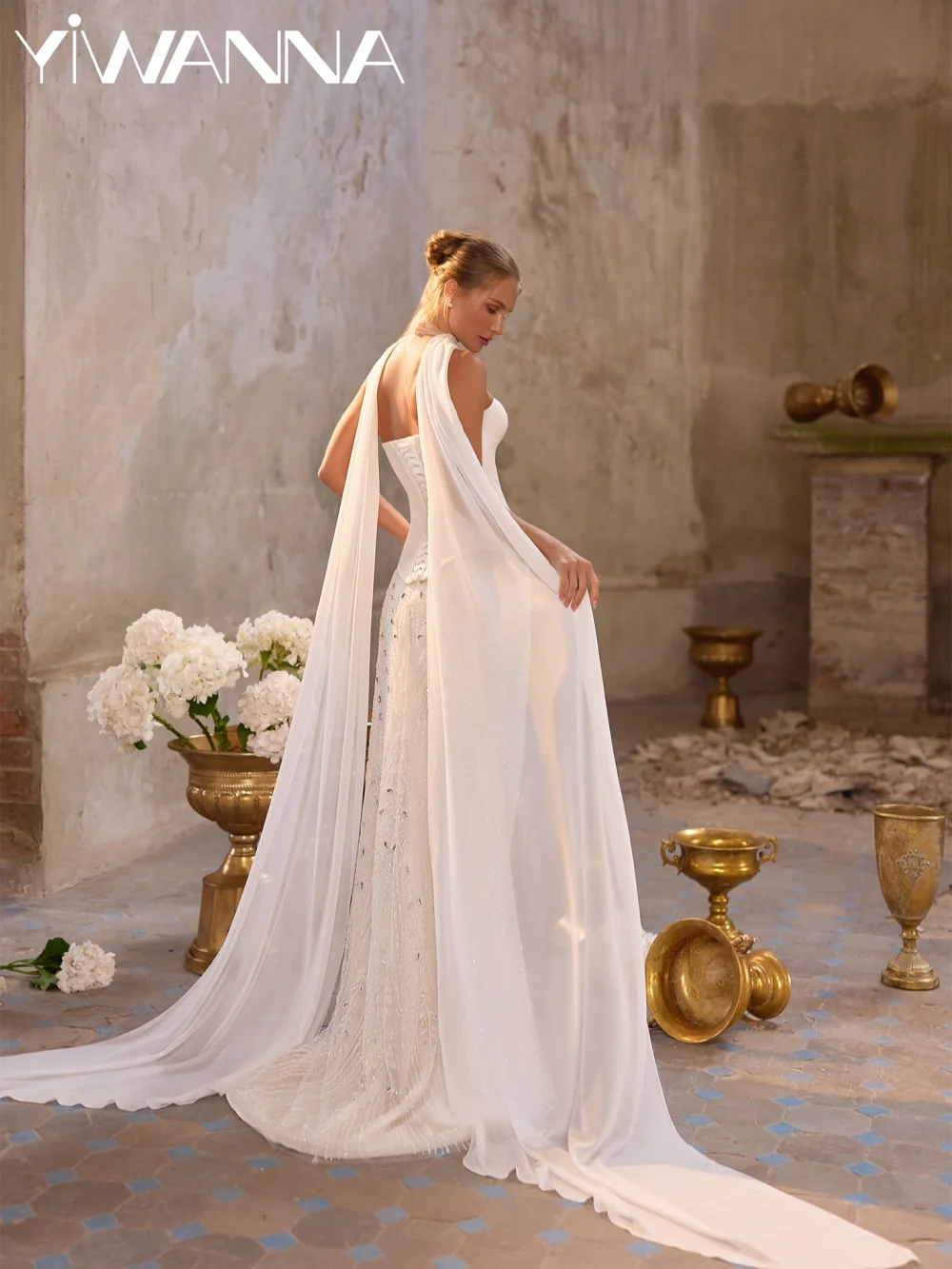 Suknia ślubna z gorsetem, haftem, kryształami, przepiękna suknia ślubna typu syrena, długa suknia ślubna szyta na miarę, wymarzona suknia bez rękawów dla panny młodej.