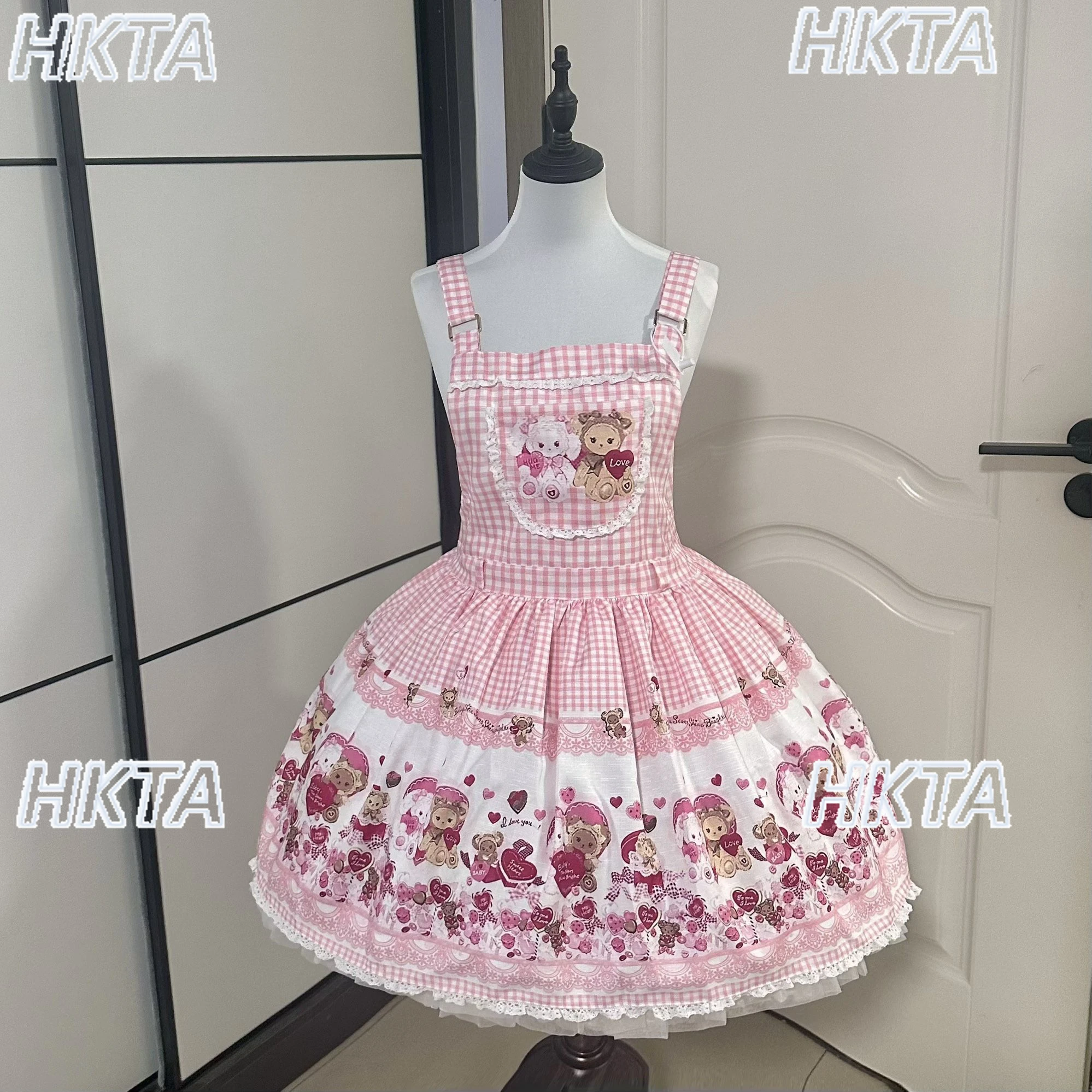 달콤한 로리타 귀여운 만화 레이스 스티칭 리본 스트랩 드레스 볼 가운 JSK 소녀들 카와이 공주 다용도 짧은 드레스 여성용