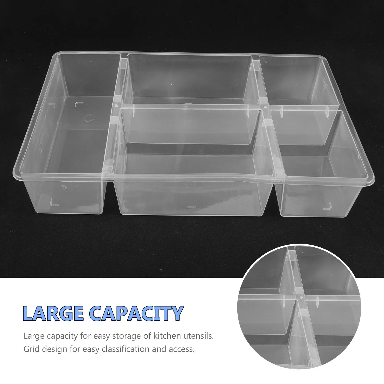 

Kitchen Drawer Organizer Tray for Cutlery and Tableware Storage Box Silverware Holder with Grid Design Large Capacity PP Plastic