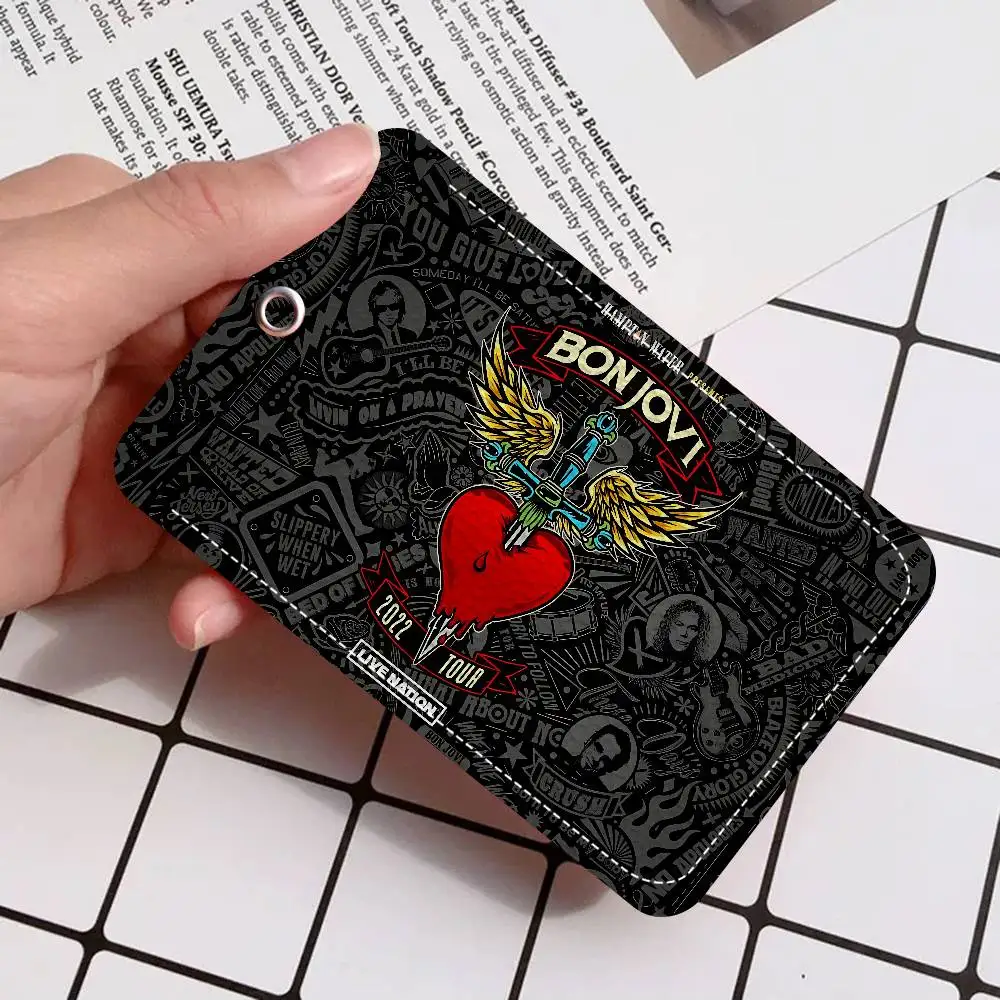 B-BonS J-Jovi مستطيل حافظة بطاقات الهوية المفاتيح الوصول حافظة للبطاقات مفتاح العلامة حلقة حامل بطاقة جلدية حلقة رئيسية الوصول #4