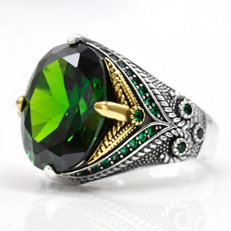 خاتم زركون أخضر للرجال ، فضة إسترليني ، قطع بيضاوي مقطوع من AAA ، مجوهرات فاخرة ، هدية ذكرى سنوية ، موضة