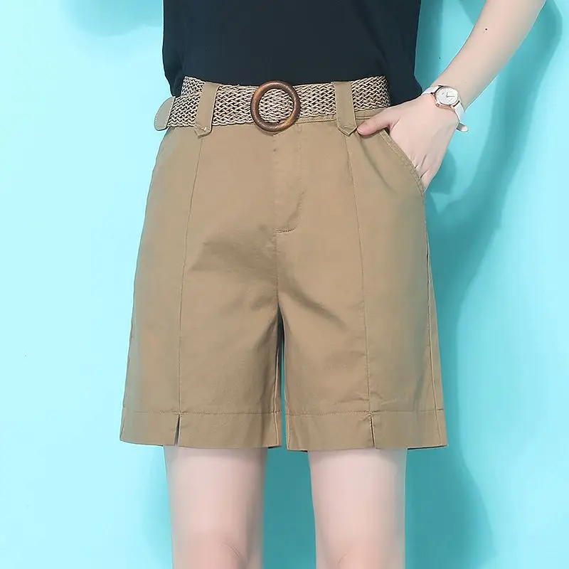 

High Waist Solid Pockets Patchwork Shorts Summer Solid Loose All-match Youth Wide Leg Pants Casual Fashion Women Clothing C78