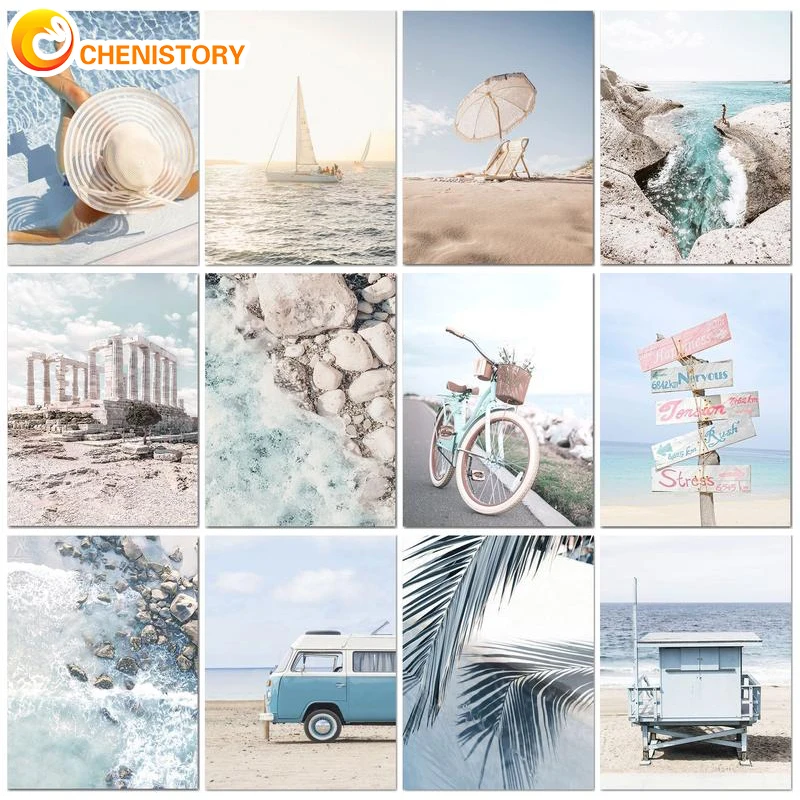 

CHENISTORY Oil Painting By Numbers Seascape For Adults Kits Pictures By Numbers Acrylic Paint Set Modern Wall Art Home Decor