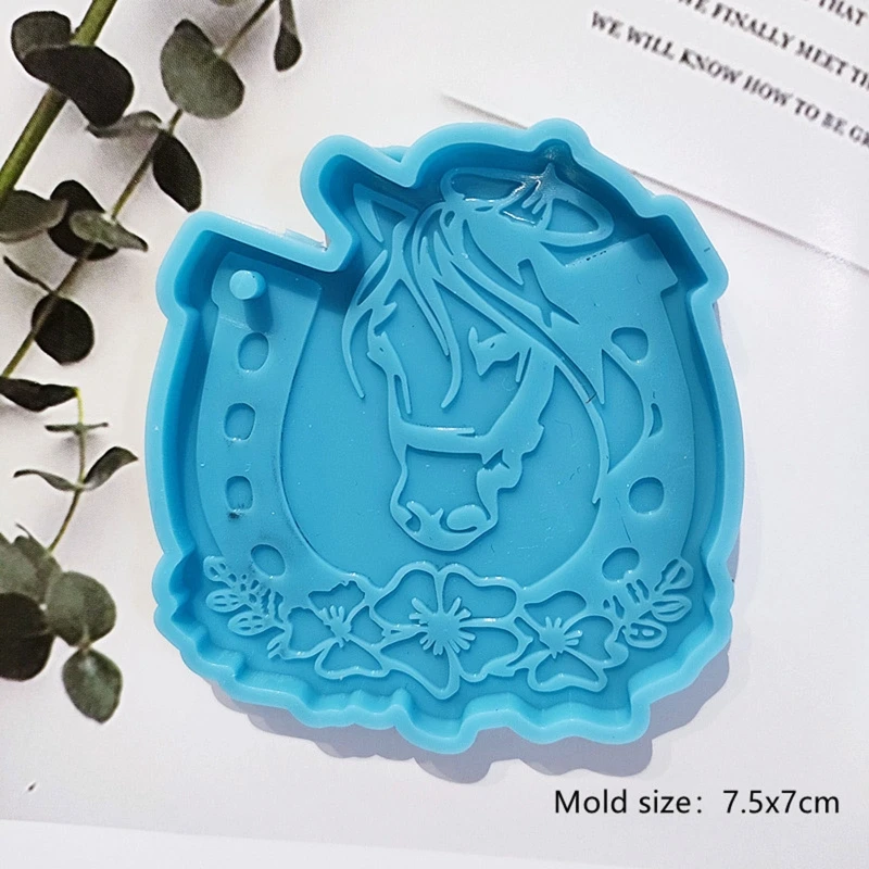 Keychain Mold for Resin Horseshoe Blossom Keychain Epoxy Silicone Molds with Hanging Hole for DIY Keychain Dropship