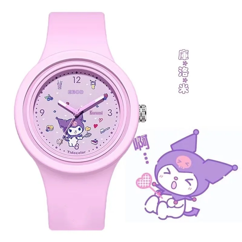 Sanrio Quartz Wristwatch Hello Kitty Girls Watch Kawaii Gifts Melody Kuromi Watches for Kids Silicone Strap Little Twin Stars