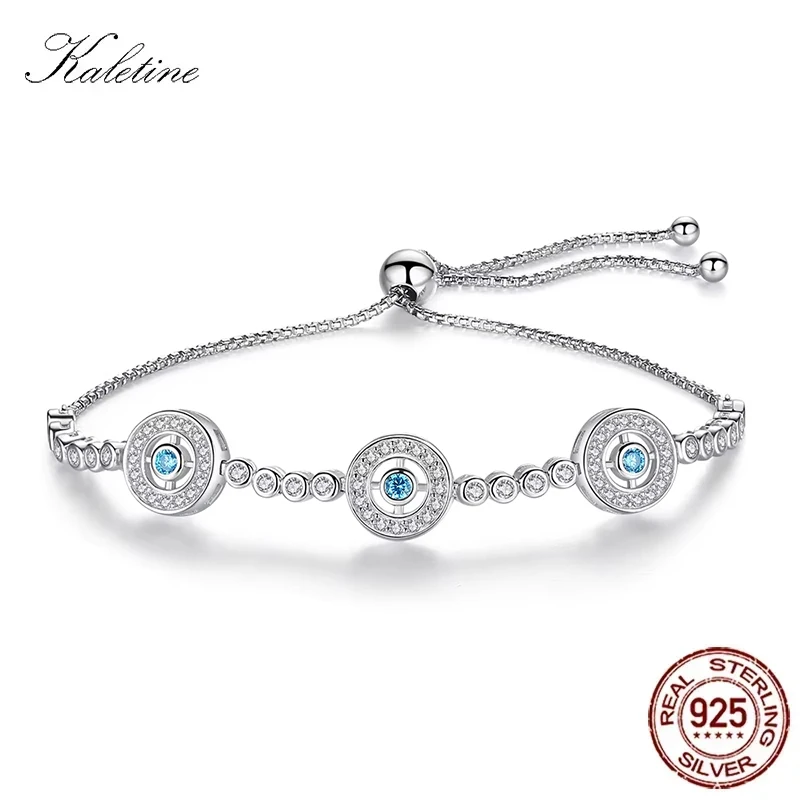 

KALETINE Luxury Women Evil Eye Hamsa Bracelet 925 Sterling Silver Round Blue Eyes Hollow CZ Crystal Tennis Bracelet Men Jewelry