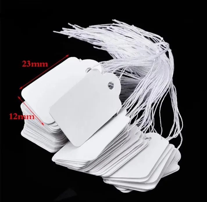 100Pcs White Blank Small Labels Jewelry String Cord Price Tags for Jewelry Display Card Promotion Label Hang Paper Tag