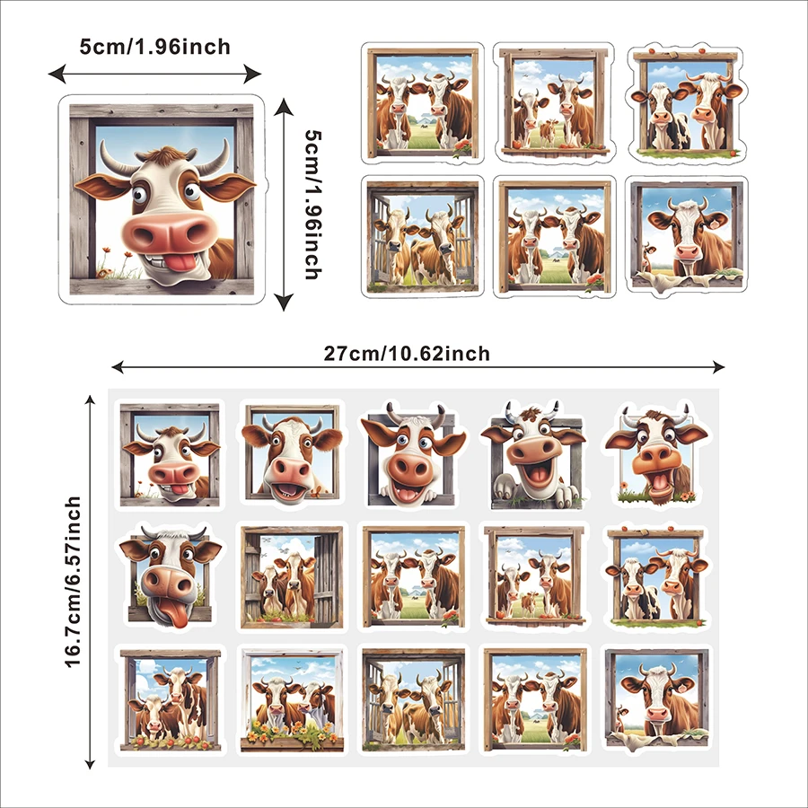 150 Pcs Cartoon Cow Stickers, Funny Square Labels for Journals, Scrapbooks, Bottles, Packaging, DIY Crafts