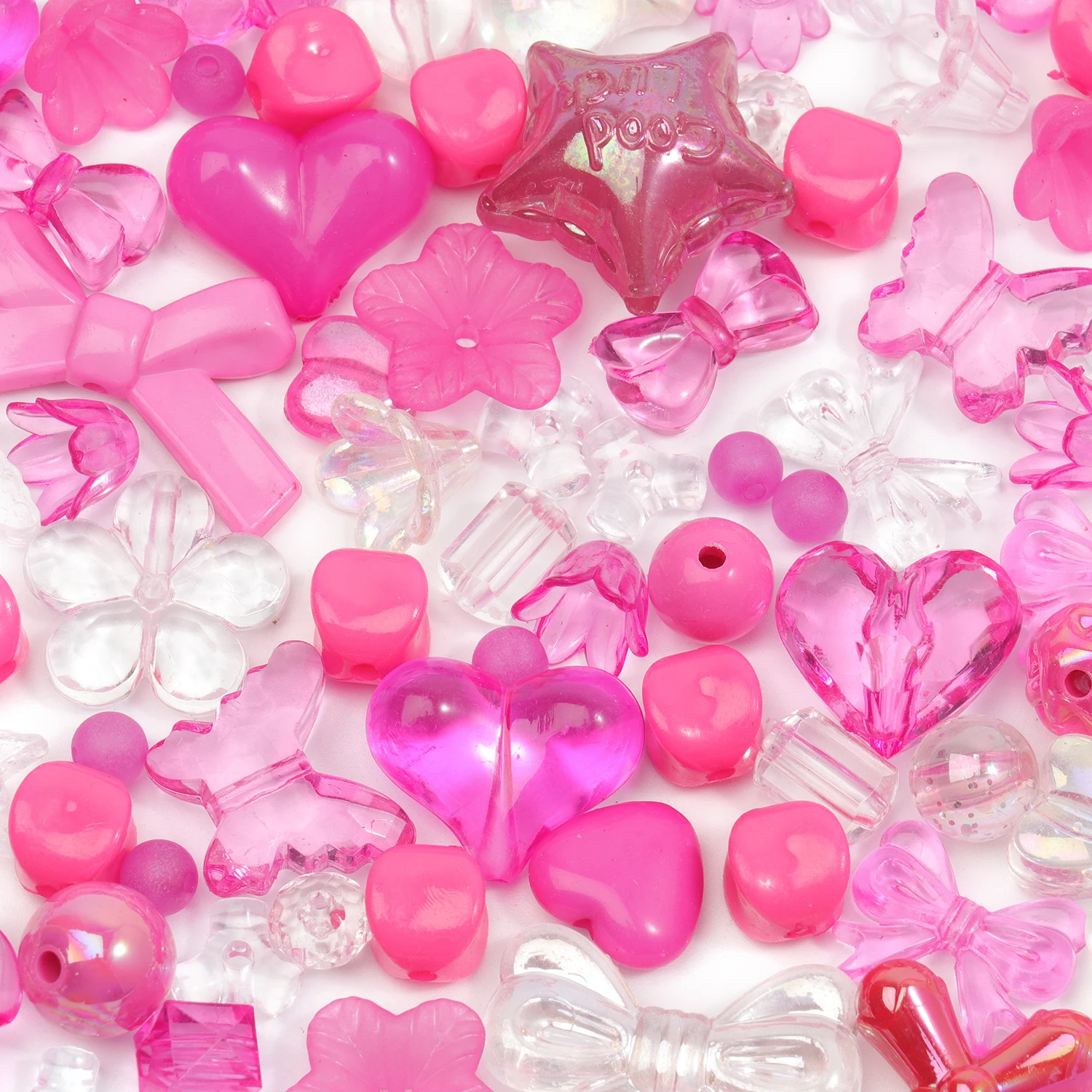 Niedliche Sortierte Acrylperlen Zufälliger Stil Blumen Schmetterling Herz Perlen für DIY Handyketten Armbänder Schmuckherstellung 50g – Detail 6
