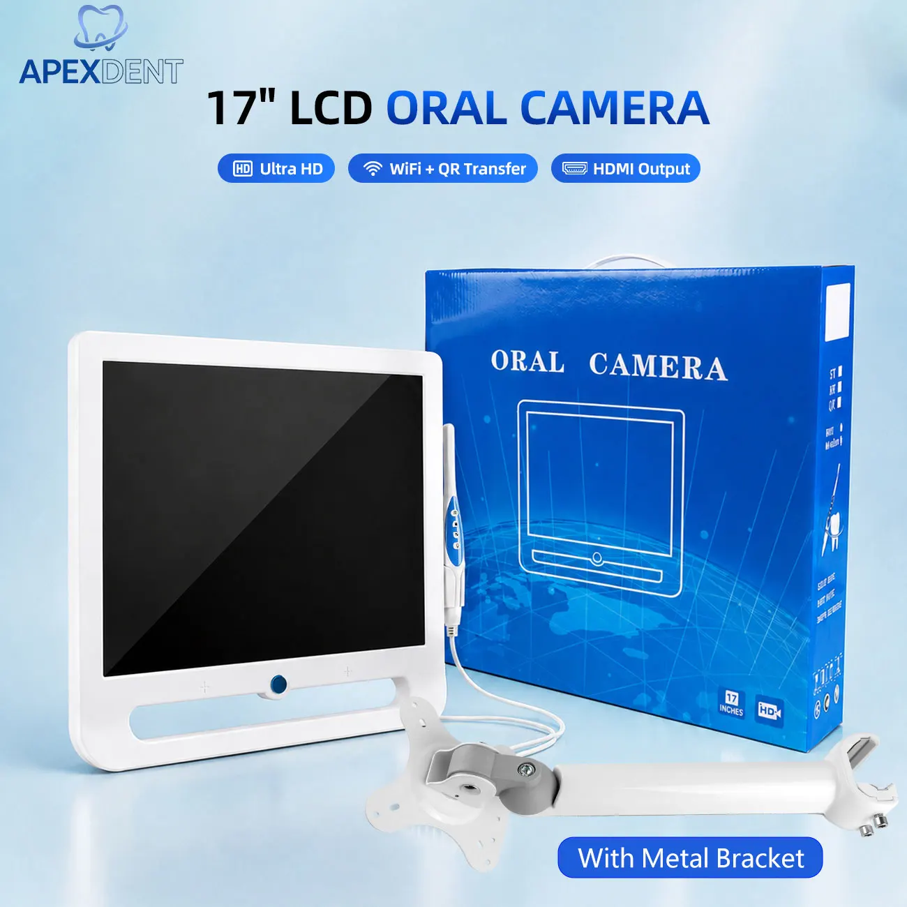 Dental Intraoral Endoscope Camera 17 Inch LCD Screen LED WiFi HD Digital Dentistry Imaging System With Metal Bracket