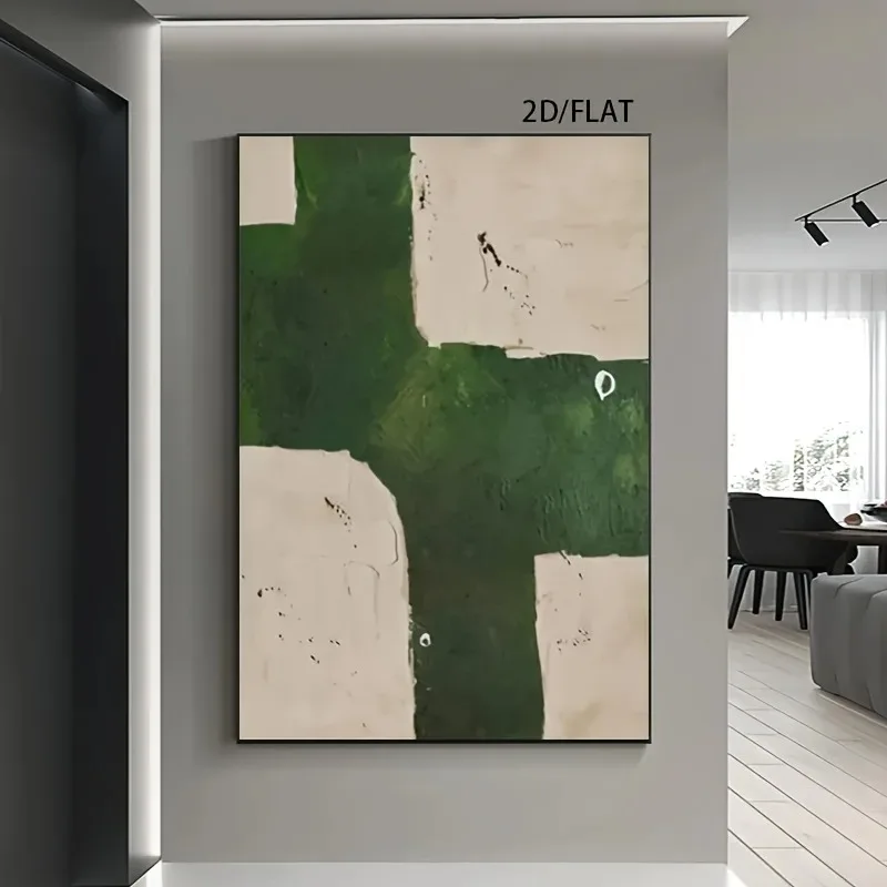 1pc Modern Abstract Green Cross on White Canvas Wall Art - Large Frameless Vertical Poster for Living Room, Bedroom, Of