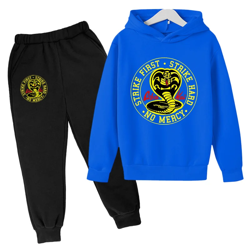 Spring Autumn Boys Casual Cobra Kai Print Long Sleeve Pullover Hoodie+Pants Clothing 2PCS Tracksuit 3-12Years Girls Boys Clothes