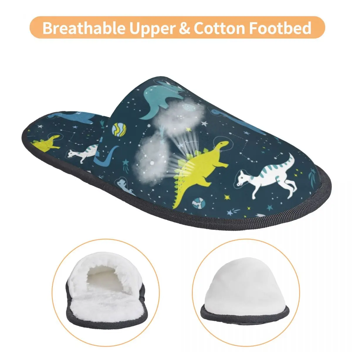 Custom Space Dinosaurs Memory Foam Slippers Women Cozy Warm Cartoon Animal House Slippers