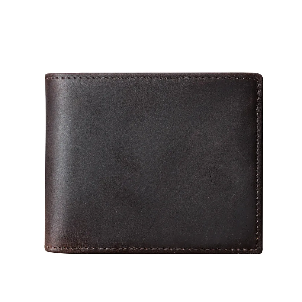 Men Vintage Crazy Horse Leather Tri-fold Wallet Multi Card Slots Coin Pocket Large Capacity Cash Holder Retro Leather Purse