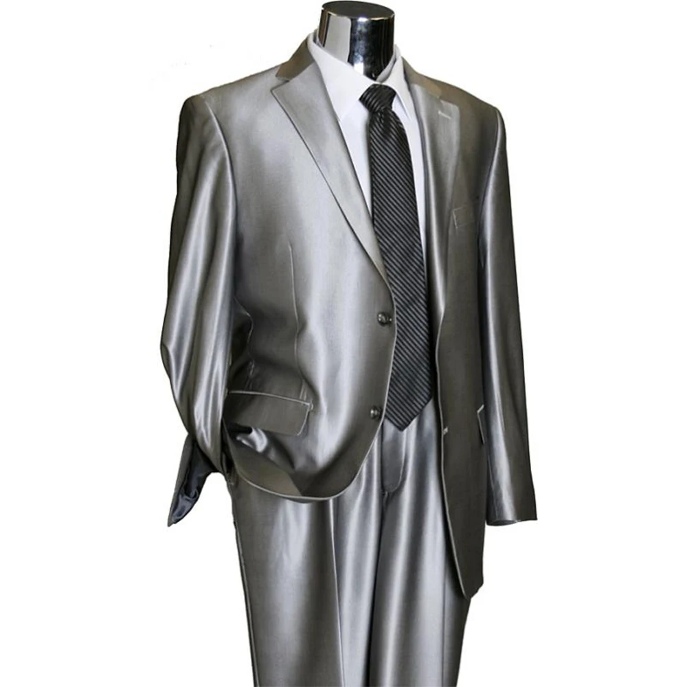 Shiny Grey Wedding Suits For Men Custom Made Suit For Men Wedding Dresses For Woman Men Suit Prom Costume Single Breasted Suit