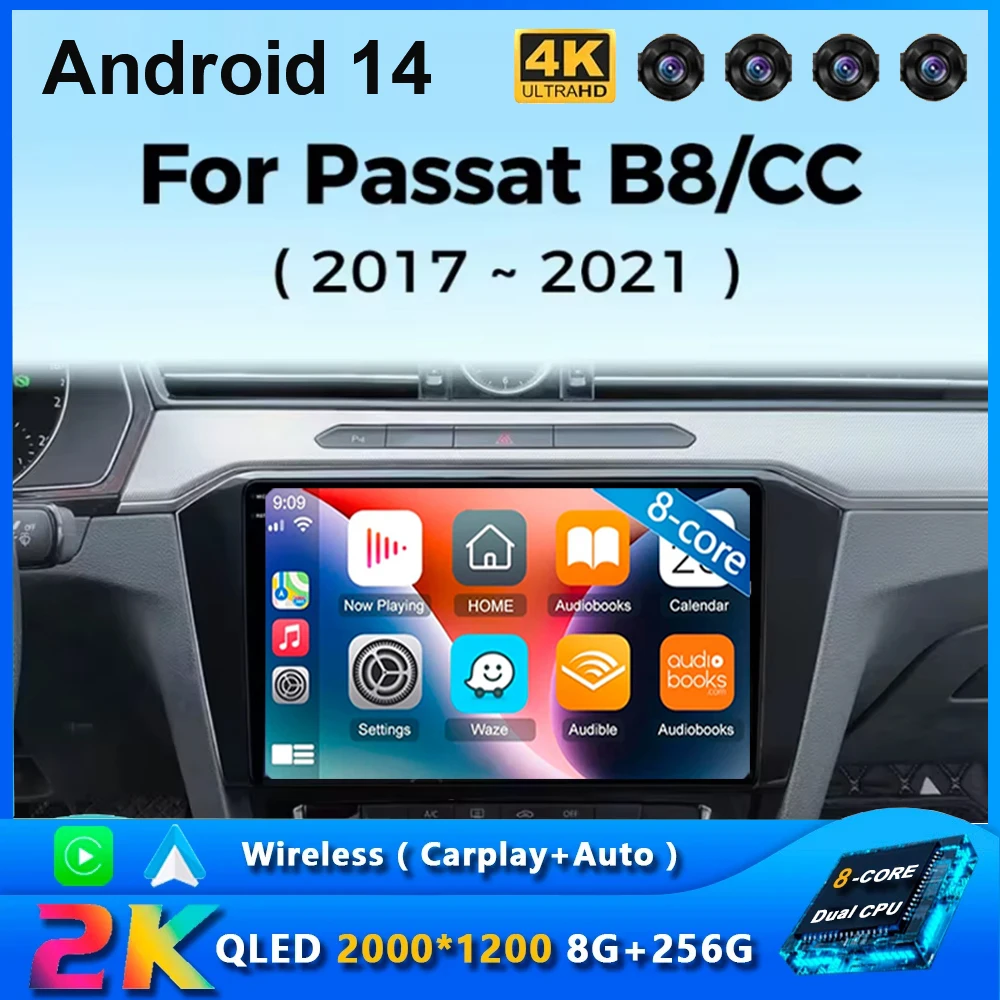 

Android 14 DSP для Volkswagen VW Magotan Passat B8 2015-2021 Автомобильный навигатор GPS видеоплеер QLED экран мультимедийное Радио стерео