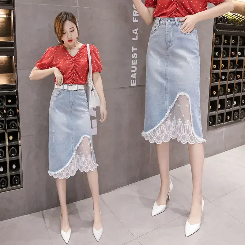 

Midi High Waist Female Jeans Skirts Premium Stylish Luxury Elegant Y2k Vintage Clothing Sales Chic Aesthetic Women's Denim Skirt