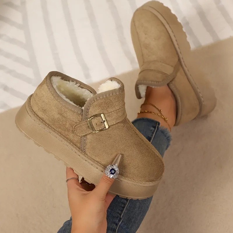 

36-43 Size Faux Suede Platform Snow Boots Women Winter Thicken Plush Ankle Booties Mujer Non Slip Thick Sole Cotton Padded Shoes