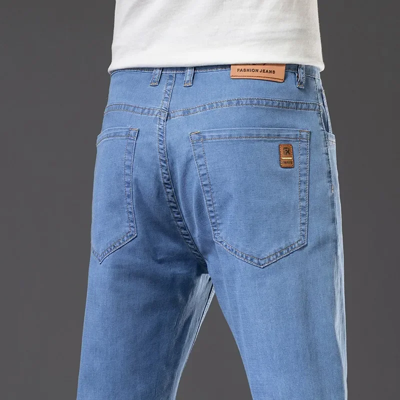 2022 Denim Pants Male Classic Brand Trousers Male Men\'s Light Blue Jeans Loose Straight Plus Size 40 42 44