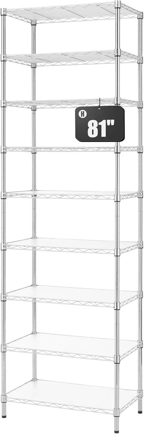 Finnhomy 9-Tier Wire Shelving Unit Adjustable Steel Wire Rack Shelving, 81 Inches Height 9 Shelves Metal Storage Rack, Pantry