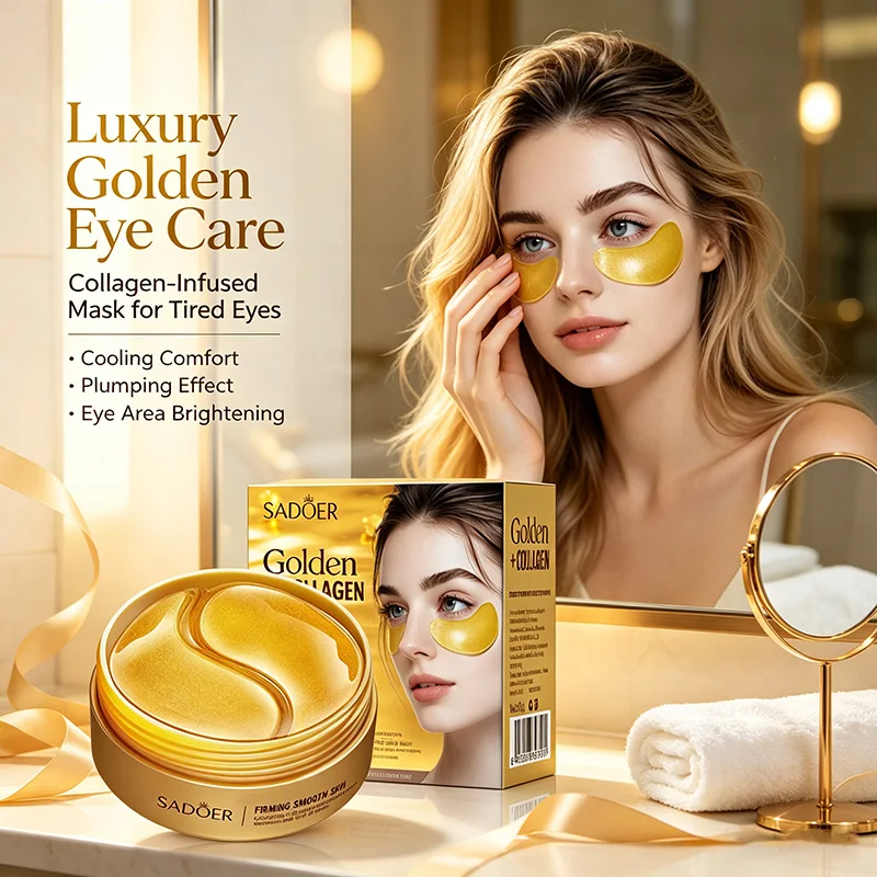 60pcs SADOER Golden Collagen Eye Mask Anti Dark Circles Reduce Fine Line Anti-Aging Gold Eye Pads for Daily Eye Care Patches