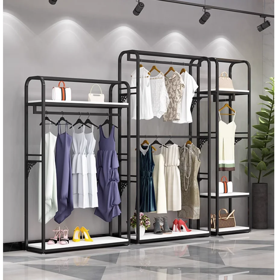 Clothing store display rack Clothing rack Floor clothing rack men's and women's clothing store decorative shelf shelf shoe bag r